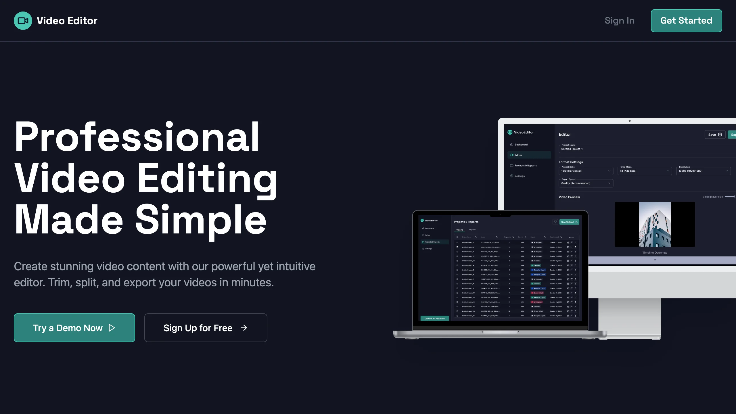 Screenshot of ClipCraft - Browser-Based Video Editor SaaS Template